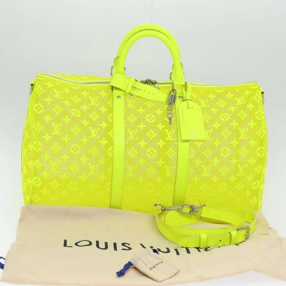 LOUIS VUITTON Monogram Mesh Keepall Bandouliere 50 Bag Yellow - Picture 1 of 15